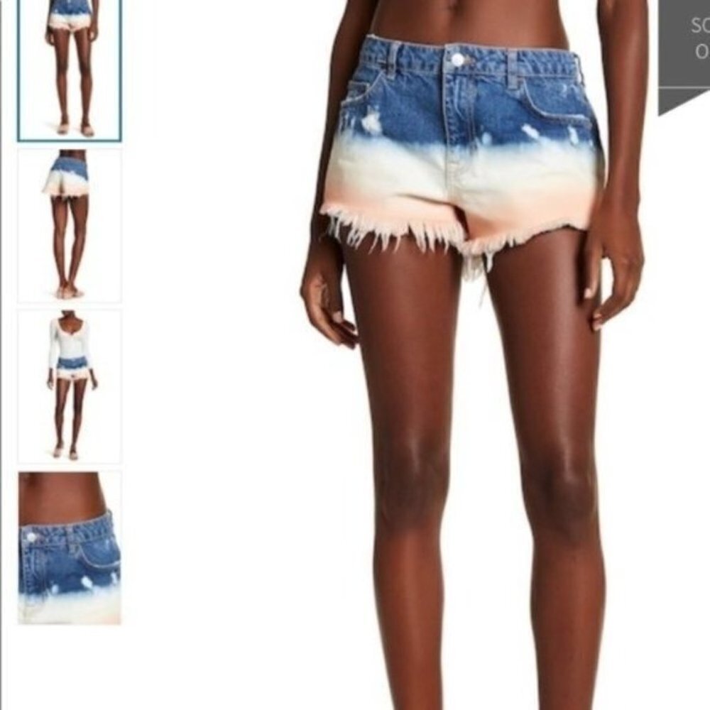 Free People White Dip Dye Cut Off Denim Frayed Hem Festival Jean 24 Shorts NWT